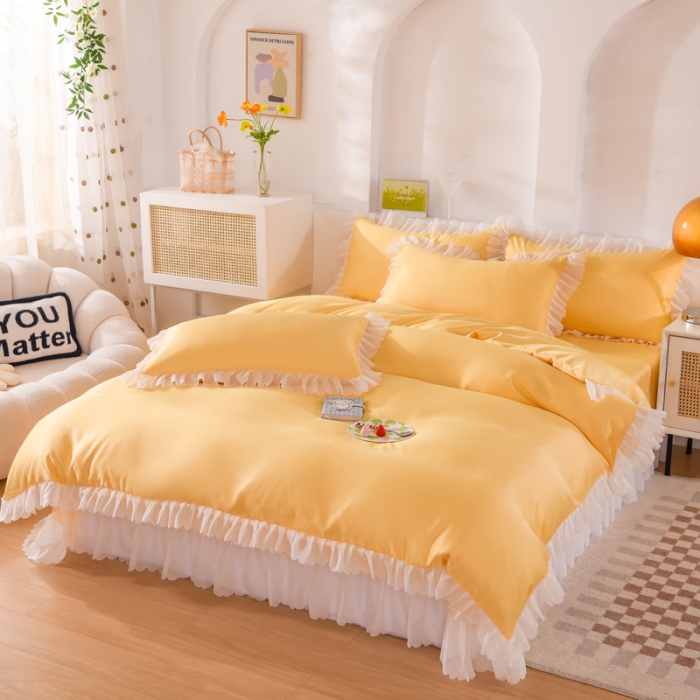 91家纺网 家纺一手货源 找家纺 梦之岛 2022新款挚爱水洗真丝四件套 挚爱-亮黄