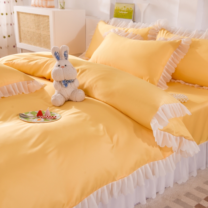 91家纺网 家纺一手货源 找家纺 梦之岛 2022新款挚爱水洗真丝四件套 挚爱-亮黄