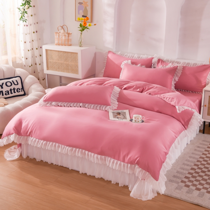 91家纺网 家纺一手货源 找家纺 梦之岛 2022新款挚爱水洗真丝四件套 挚爱-玫红