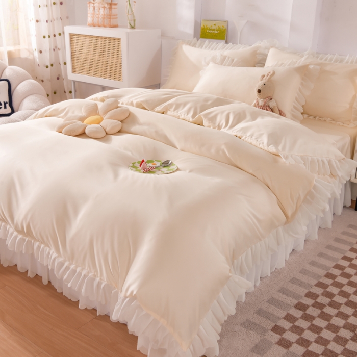 91家纺网 家纺一手货源 找家纺 梦之岛 2022新款挚爱水洗真丝四件套 挚爱-奶黄