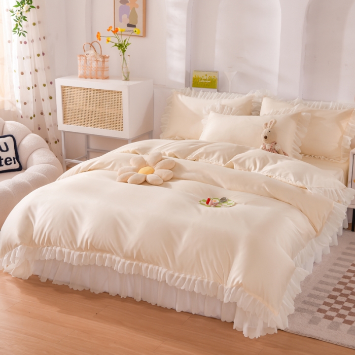 91家纺网 家纺一手货源 找家纺 梦之岛 2022新款挚爱水洗真丝四件套 挚爱-奶黄