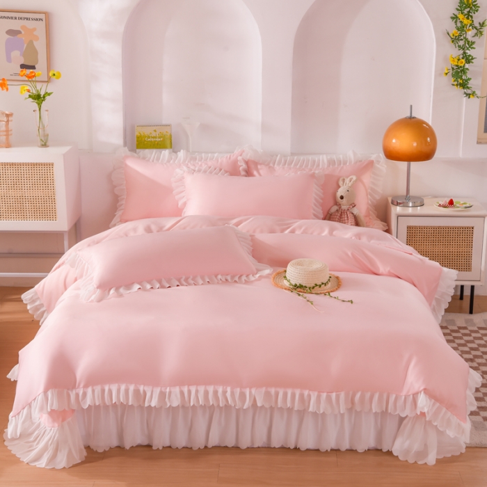 91家纺网 家纺一手货源 找家纺 梦之岛 2022新款挚爱水洗真丝四件套 挚爱-浅粉