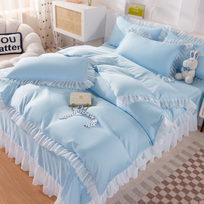 91家纺网 家纺一手货源 找家纺 梦之岛 2022新款挚爱水洗真丝四件套 挚爱-天蓝