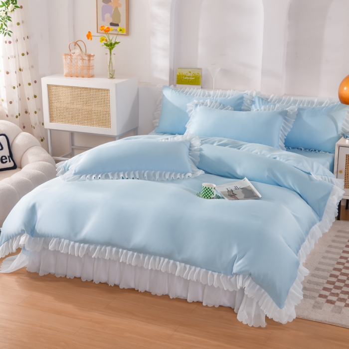 91家纺网 家纺一手货源 找家纺 梦之岛 2022新款挚爱水洗真丝四件套 挚爱-天蓝