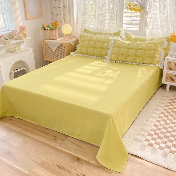 91家纺网 家纺一手货源 找家纺 梦之岛 2022新款泡泡亲肤公主风夏被四件套 淡黄绿