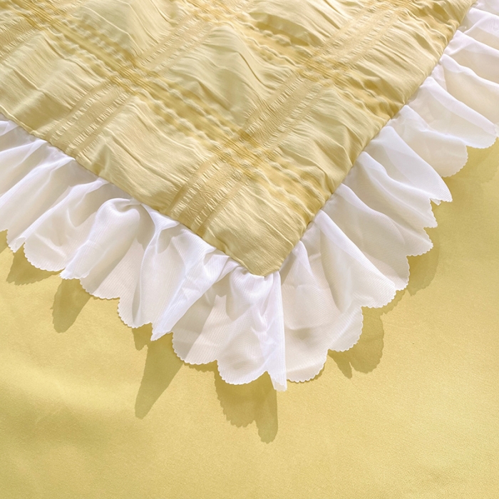 91家纺网 家纺一手货源 找家纺 梦之岛 2022新款泡泡亲肤公主风夏被四件套 淡黄绿