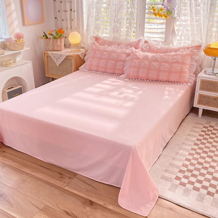 91家纺网 家纺一手货源 找家纺 梦之岛 2022新款泡泡亲肤公主风夏被四件套 蜜桃粉