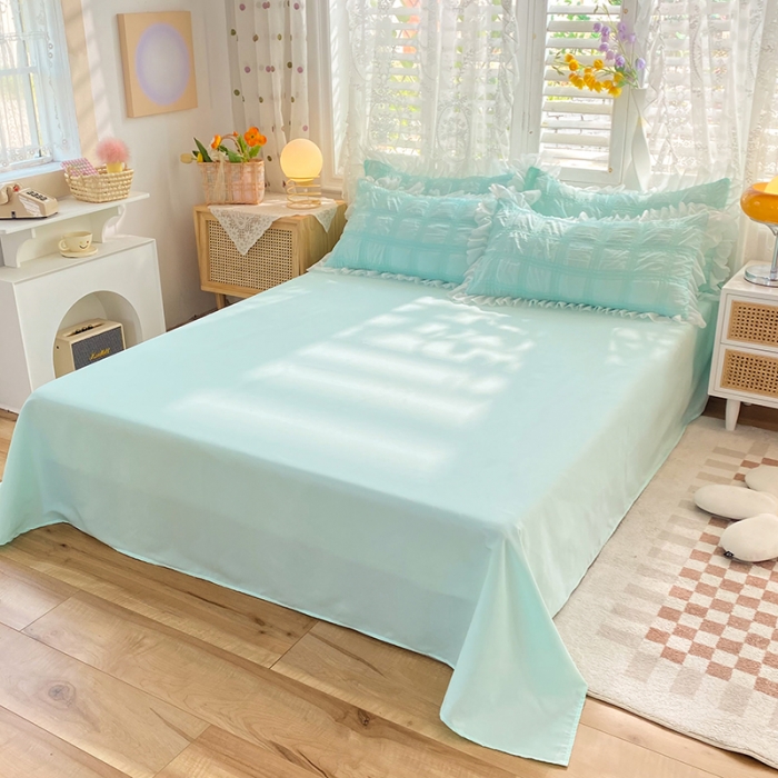 91家纺网 家纺一手货源 找家纺 梦之岛 2022新款泡泡亲肤公主风夏被四件套 浅水绿