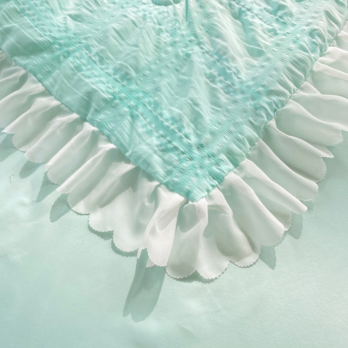 91家纺网 家纺一手货源 找家纺 梦之岛 2022新款泡泡亲肤公主风夏被四件套 浅水绿