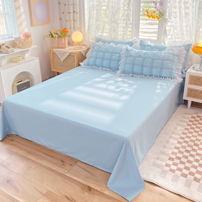 91家纺网 家纺一手货源 找家纺 梦之岛 2022新款泡泡亲肤公主风夏被四件套 天空蓝