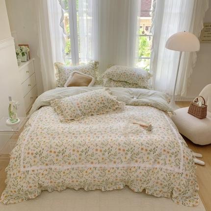 91家纺网 家纺一手货源 找家纺 眠屿 2022新款全棉小碎花法式花边四件套 四季芳香