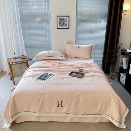 91家纺网 家纺一手货源 找家纺 眠屿 2022新款纯色绣花夏被四件套 粉玉