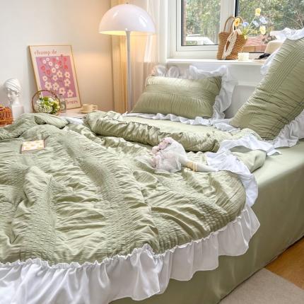 91家纺网 家纺一手货源 找家纺 眠屿 2022新款泡泡纱夏被四件套 草绿