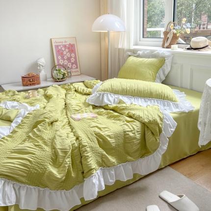 91家纺网 家纺一手货源 找家纺 眠屿 2022新款泡泡纱夏被四件套 淡黄