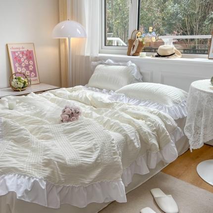 91家纺网 家纺一手货源 找家纺 眠屿 2022新款泡泡纱夏被四件套 米白