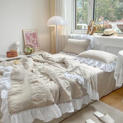 91家纺网 家纺一手货源 找家纺 眠屿 2022新款泡泡纱夏被四件套 浅灰