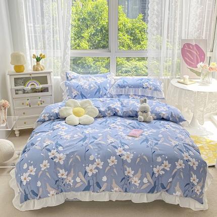 91家纺网 家纺一手货源 找家纺 （总）捌月 2024新款全棉素雅风花边款四件套