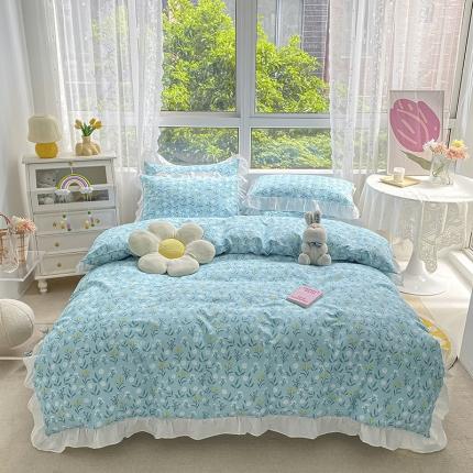 91家纺网 家纺一手货源 找家纺 （总）捌月 2024新款全棉素雅风花边款四件套