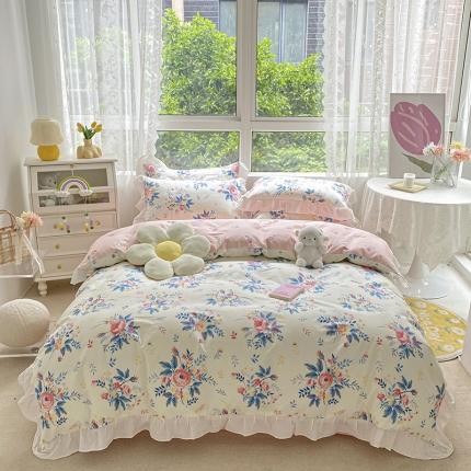 91家纺网 家纺一手货源 找家纺 （总）捌月 2024新款全棉素雅风花边款四件套