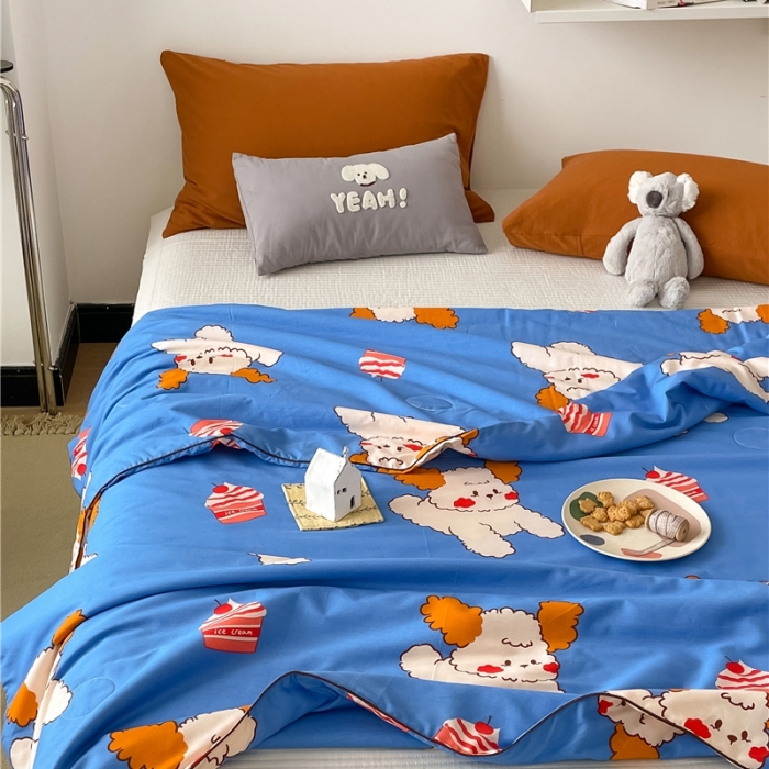 91家纺网 家纺一手货源 找家纺 棉眠 2022新款13070全棉卡通系列夏被 狗狗蛋糕