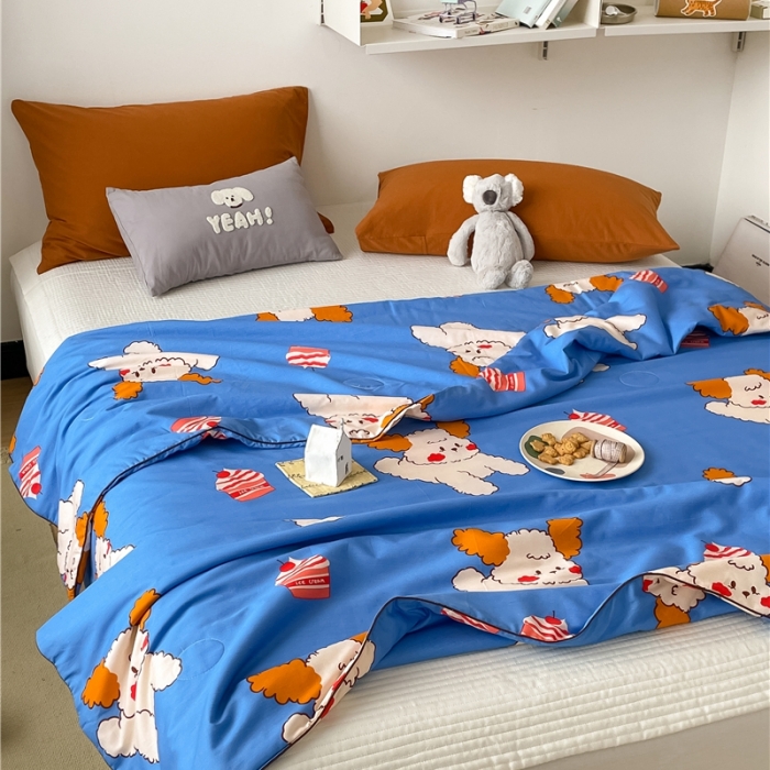 91家纺网 家纺一手货源 找家纺 棉眠 2022新款13070全棉卡通系列夏被 狗狗蛋糕