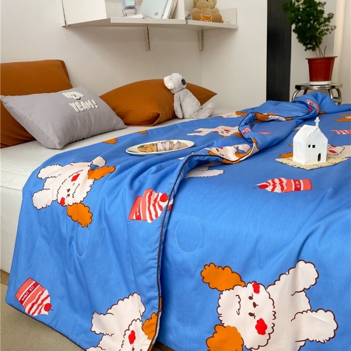 91家纺网 家纺一手货源 找家纺 棉眠 2022新款13070全棉卡通系列夏被 狗狗蛋糕