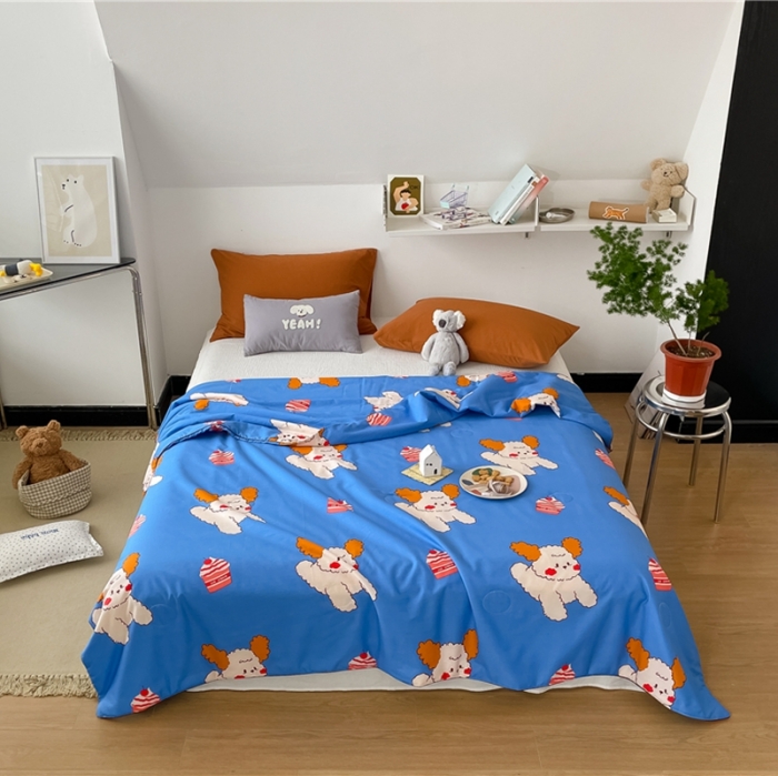 91家纺网 家纺一手货源 找家纺 棉眠 2022新款13070全棉卡通系列夏被 狗狗蛋糕