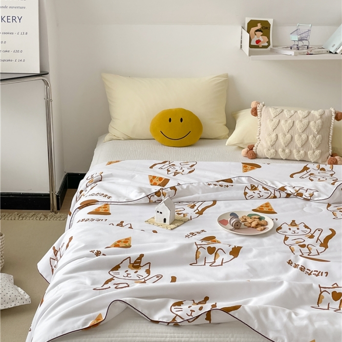 91家纺网 家纺一手货源 找家纺 棉眠 2022新款13070全棉卡通系列夏被 喵喵披萨