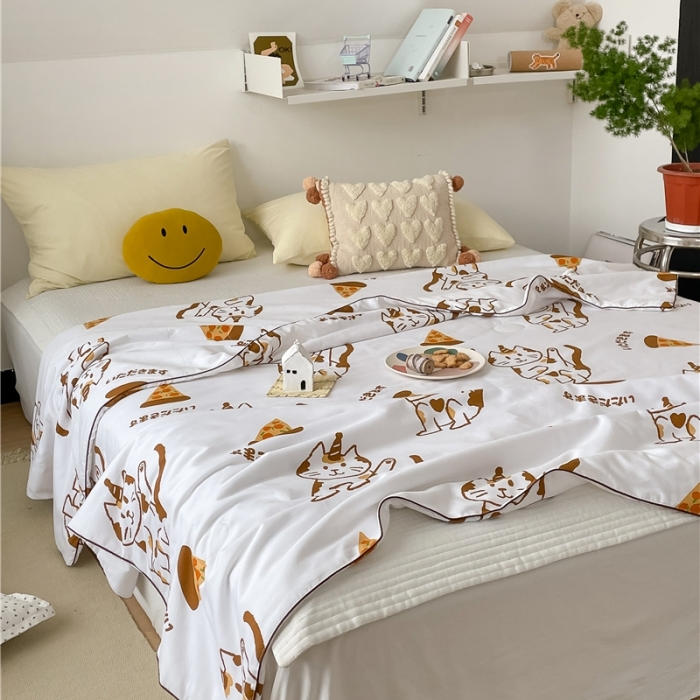 91家纺网 家纺一手货源 找家纺 棉眠 2022新款13070全棉卡通系列夏被 喵喵披萨