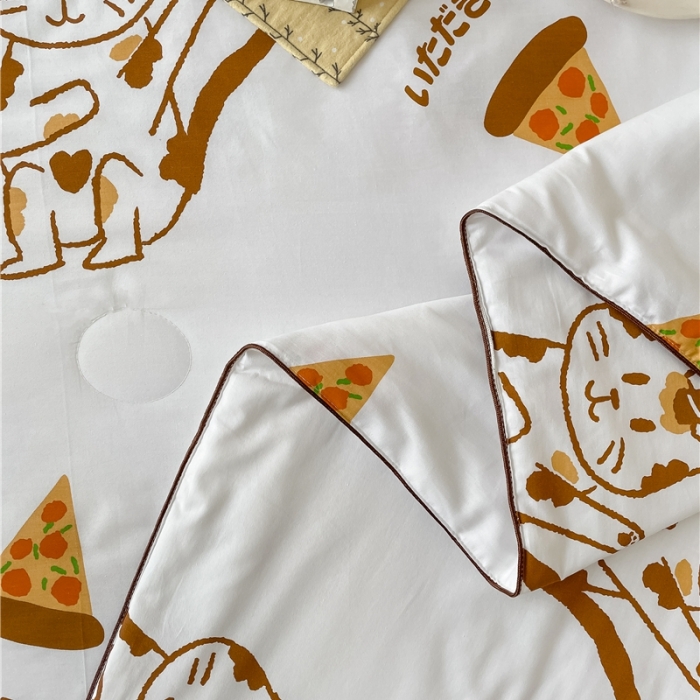 91家纺网 家纺一手货源 找家纺 棉眠 2022新款13070全棉卡通系列夏被 喵喵披萨