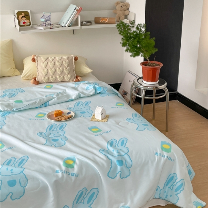 91家纺网 家纺一手货源 找家纺 棉眠 2022新款13070全棉卡通系列夏被 兔兔柠檬茶