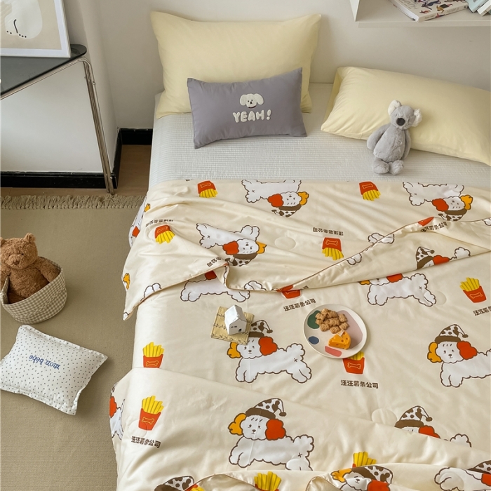 91家纺网 家纺一手货源 找家纺 棉眠 2022新款13070全棉卡通系列夏被 汪汪薯条