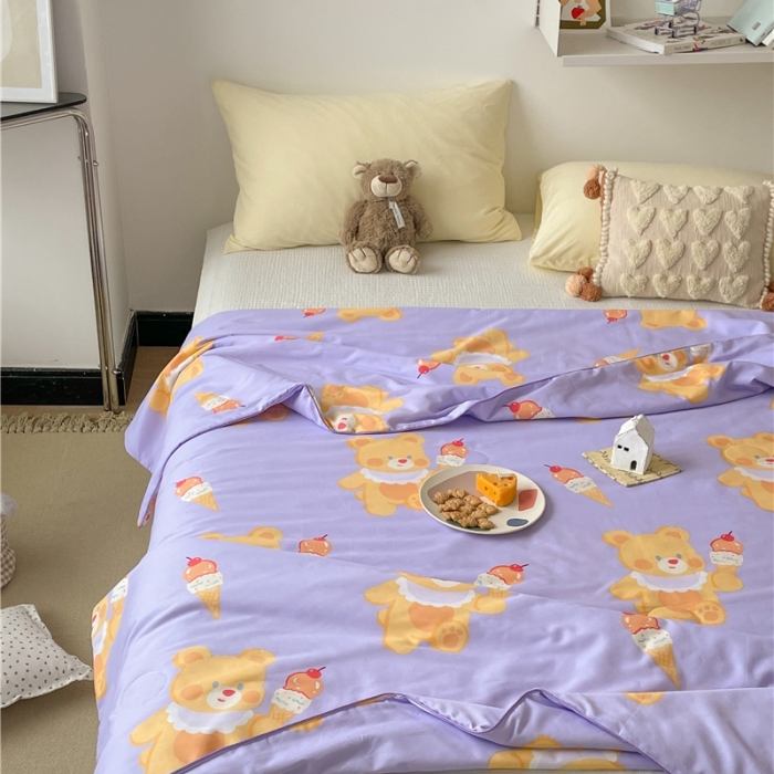 91家纺网 家纺一手货源 找家纺 棉眠 2022新款13070全棉卡通系列夏被 小熊冰淇淋