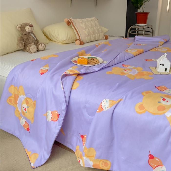 91家纺网 家纺一手货源 找家纺 棉眠 2022新款13070全棉卡通系列夏被 小熊冰淇淋