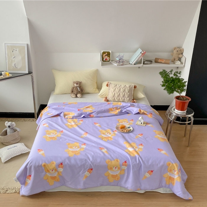 91家纺网 家纺一手货源 找家纺 棉眠 2022新款13070全棉卡通系列夏被 小熊冰淇淋