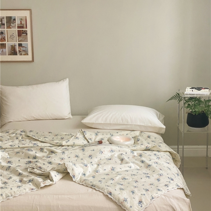 91家纺网 家纺一手货源 找家纺 棉眠 2022新款13070全棉碎花系列夏被 艾莎蓝