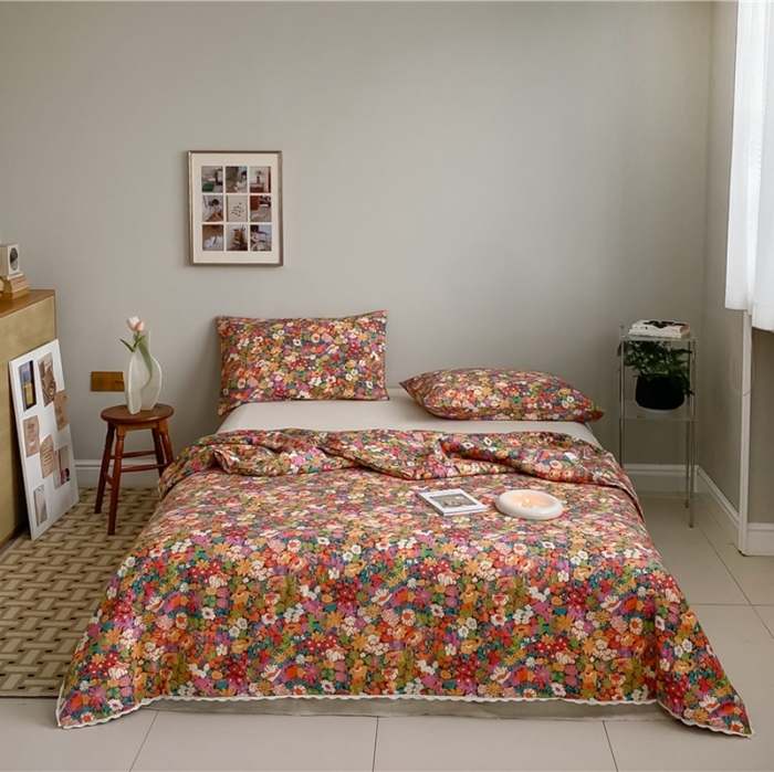 91家纺网 家纺一手货源 找家纺 棉眠 2022新款13070全棉碎花系列夏被 落日珊瑚