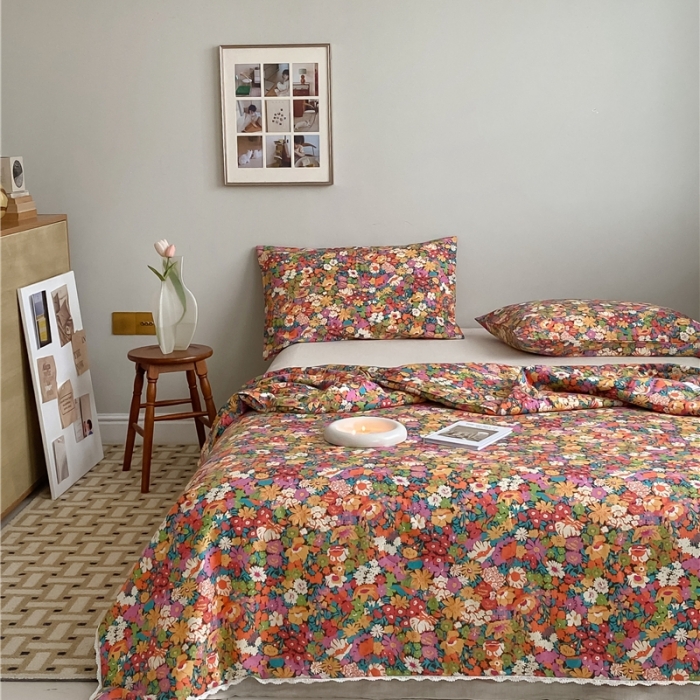 91家纺网 家纺一手货源 找家纺 棉眠 2022新款13070全棉碎花系列夏被 落日珊瑚