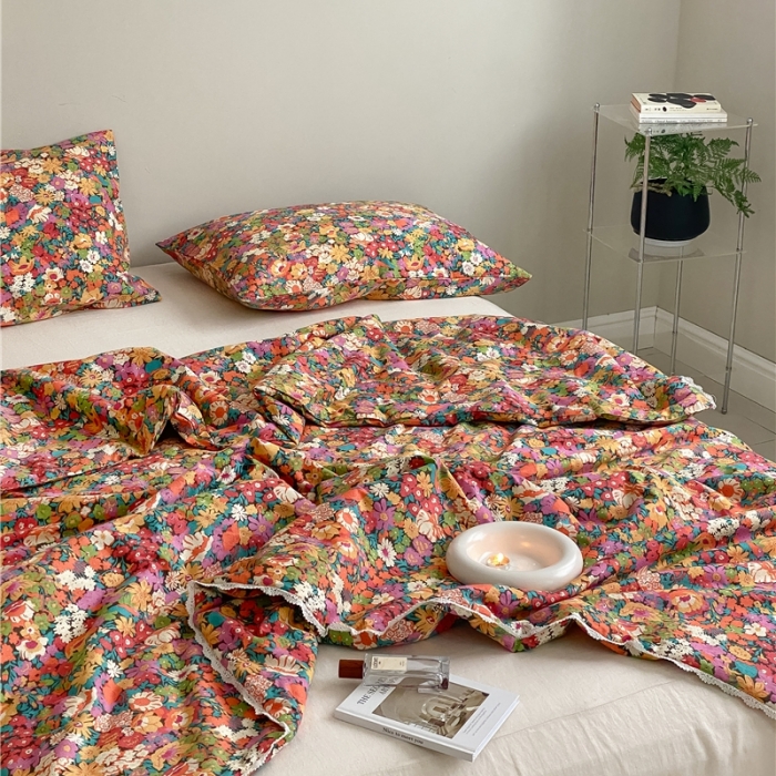 91家纺网 家纺一手货源 找家纺 棉眠 2022新款13070全棉碎花系列夏被 落日珊瑚