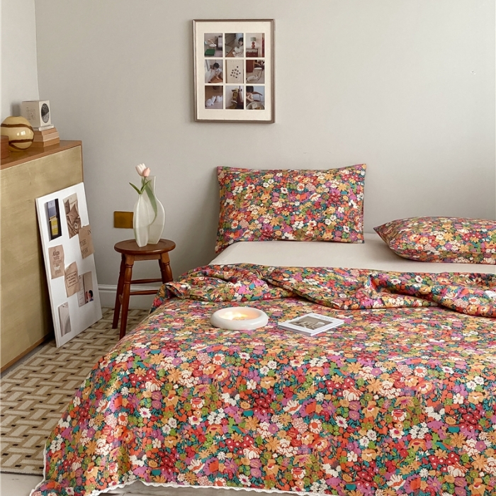 91家纺网 家纺一手货源 找家纺 棉眠 2022新款13070全棉碎花系列夏被 落日珊瑚