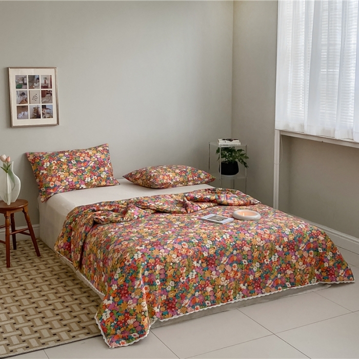 91家纺网 家纺一手货源 找家纺 棉眠 2022新款13070全棉碎花系列夏被 落日珊瑚