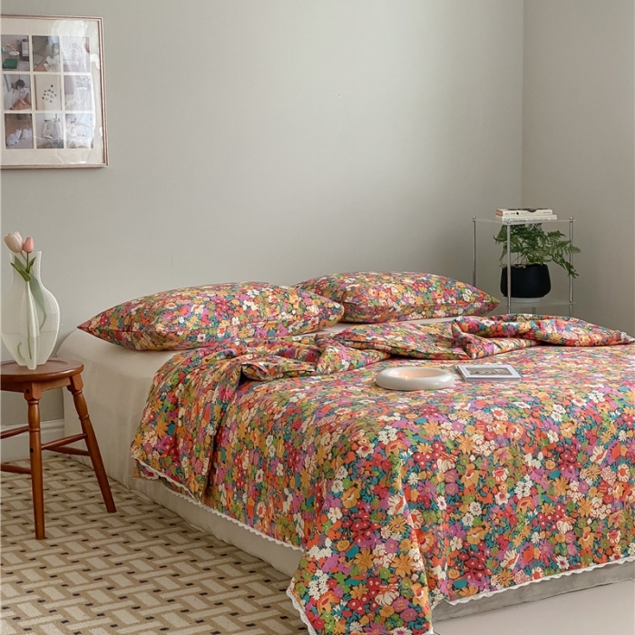 91家纺网 家纺一手货源 找家纺 棉眠 2022新款13070全棉碎花系列夏被 落日珊瑚