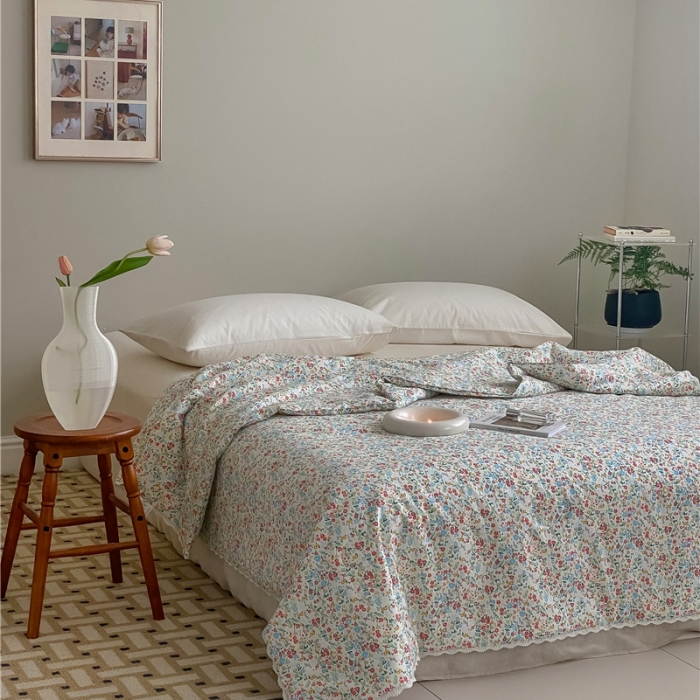 91家纺网 家纺一手货源 找家纺 棉眠 2022新款13070全棉碎花系列夏被 绿可可