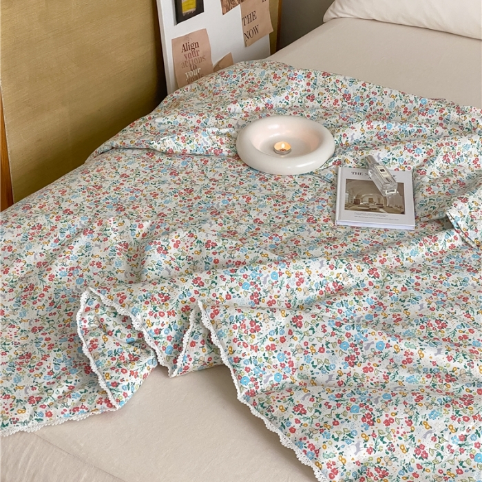 91家纺网 家纺一手货源 找家纺 棉眠 2022新款13070全棉碎花系列夏被 绿可可