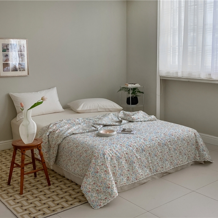 91家纺网 家纺一手货源 找家纺 棉眠 2022新款13070全棉碎花系列夏被 绿可可