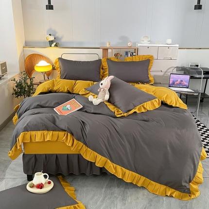 91家纺网 家纺一手货源 找家纺 维娜斯 2022新款纯色花边单品 灰色+姜黄