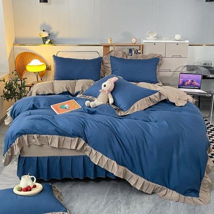 91家纺网 家纺一手货源 找家纺 维娜斯 2022新款纯色花边单品 蓝色+驼色