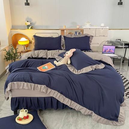 91家纺网 家纺一手货源 找家纺 维娜斯 2022新款纯色花边单品 魅蓝+烟灰