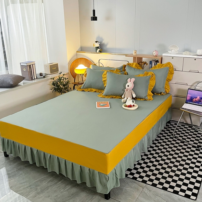 91家纺网 家纺一手货源 找家纺 维娜斯 2022新款纯色花边单品 蓝绿+姜黄