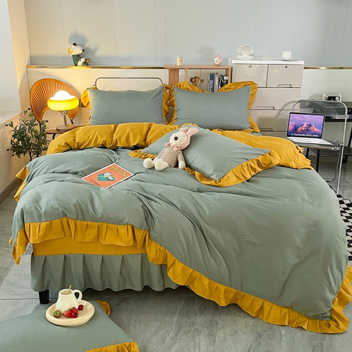 91家纺网 家纺一手货源 找家纺 维娜斯 2022新款纯色花边单品 蓝绿+姜黄